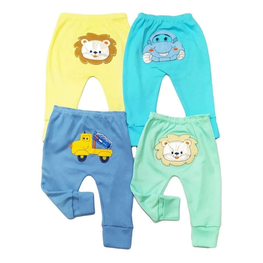 Kit 4 Mijão Calça Bebê Menino Pé Reversível Bumbum Bordado