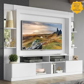 Rack c/ Painel TV 65" Prateleiras c/ Espelho Oslo Multimóveis Branco