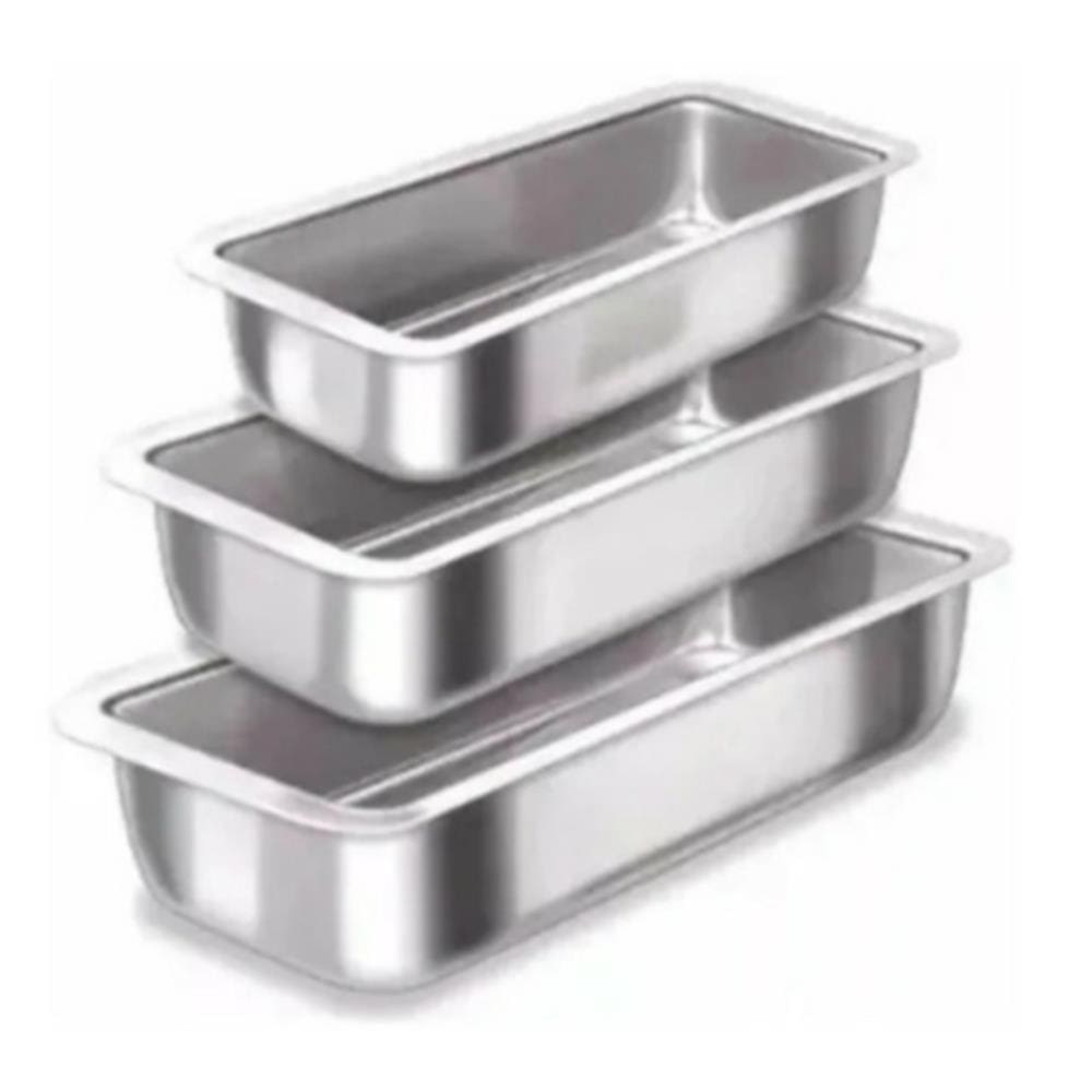 Conjunto 3 Pçs Assadeira P/ Pão Caseiro / Bolo Inglês / Cuca