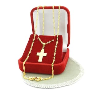 Corrente Masculina 50Cm 1Mm + Cruz 18Mm Folheado Ouro Cr795