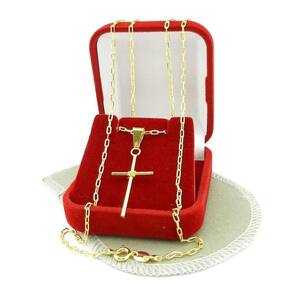 Corrente Masculina 70Cm 1Mm + Cruz 30Mm Folheado Ouro Cr792