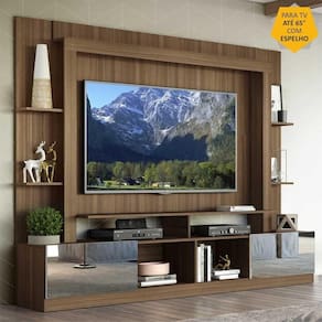 Rack c/ Painel TV 65" Portas c/ Espelho Oslo Multimóveis Madeirado/Branco