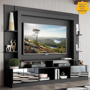 Rack c/ Painel TV 65" Portas c/ Espelho Oslo Multimóveis Preto/Tenerife