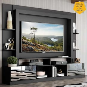 Rack c/ Painel TV 65" Portas c/ Espelho Oslo Multimóveis Preto