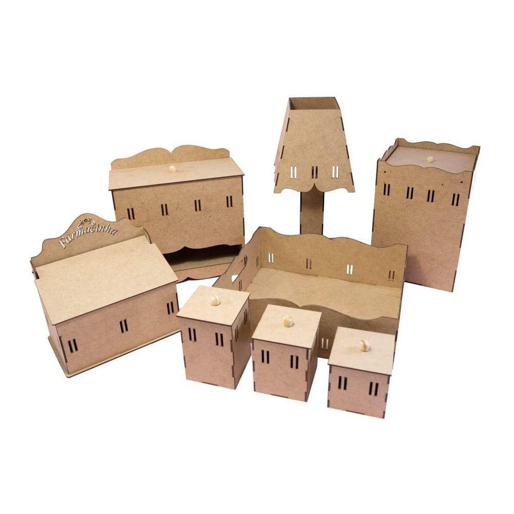 Kit Bebe Higiene Mdf Cru + Farmacinha Desmontado 8 Peças