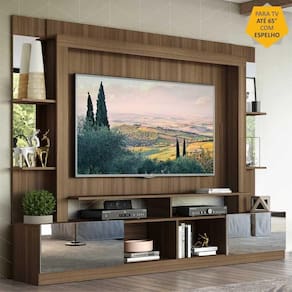 Rack Estante c/ Painel TV 65" e Espelho Oslo Multimóveis Madeirado/Branco