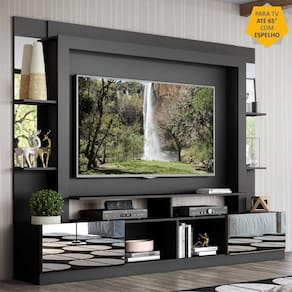 Rack Estante c/ Painel TV 65" e Espelho Oslo Multimóveis Preto/Tenerife