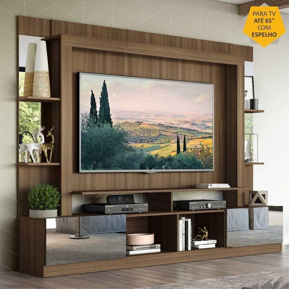 Rack Estante c/ Painel TV 65” e Espelho Oslo Multimóveis Madeirado/Tenerife
