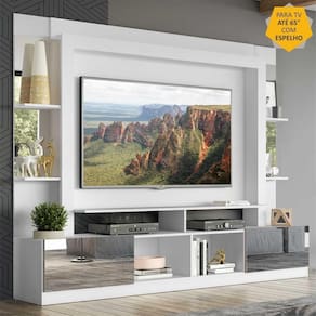 Rack Estante c/ Painel TV 65" e Espelho Oslo Multimóveis Branco/Lacca Fumê