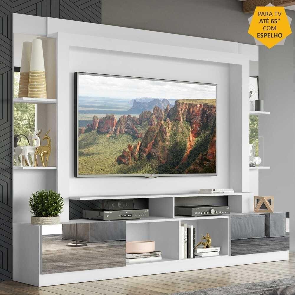 Rack Estante c/ Painel TV 65" e Espelho Oslo Multimóveis Branco