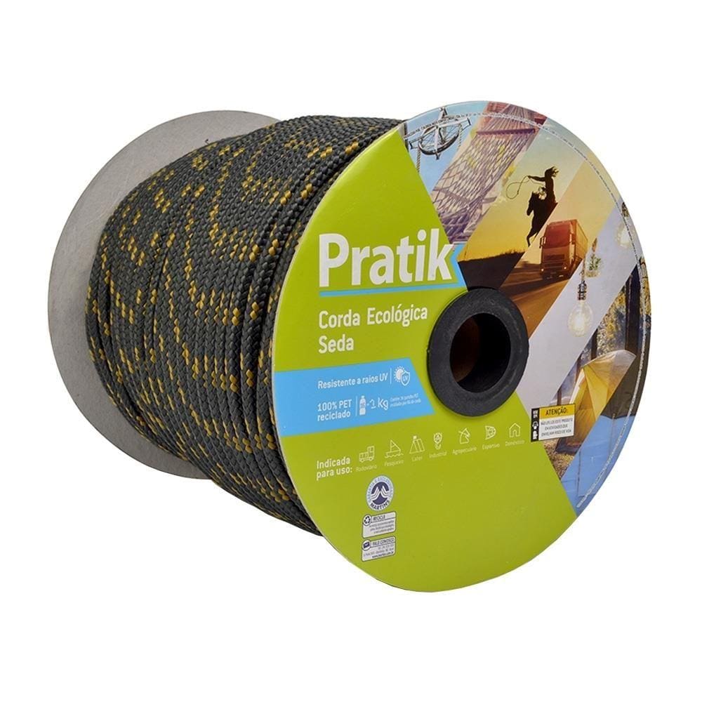 Corda Pratik Trançada Pet Cinza Carretel 12mm x 117m