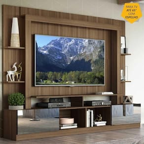 Rack c/ Painel TV 65" Portas c/ Espelho Oslo Multimóveis Madeirado/Preto