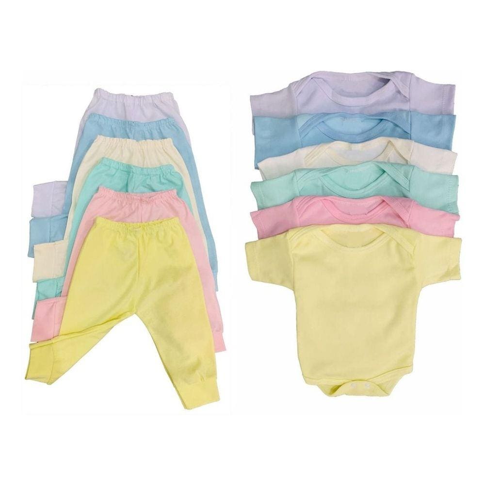 Kit Roupa Bebê 6 Pçs Body Manga Curta e Mijão Menino Menina