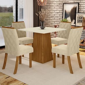 Mesa De Jantar 4 Lugares élida Nature/off White/linho - Bci Móveis
