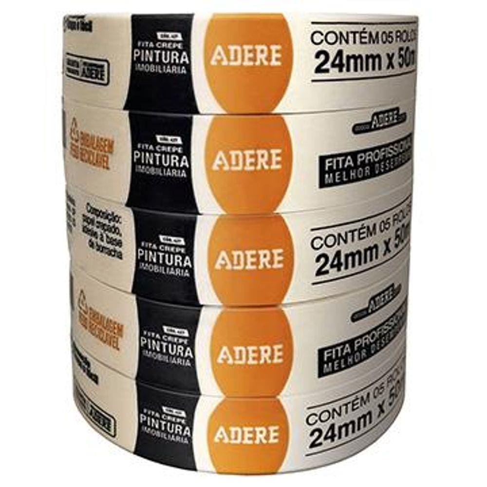 Fita Crepe Uso Geral 427 24MM X 50M, Emb. c/ 5 un. - Adere