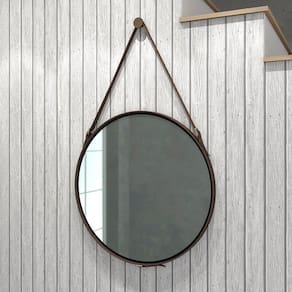 Espelho Redondo 58cm Alça Decoração Escandinavo Preto