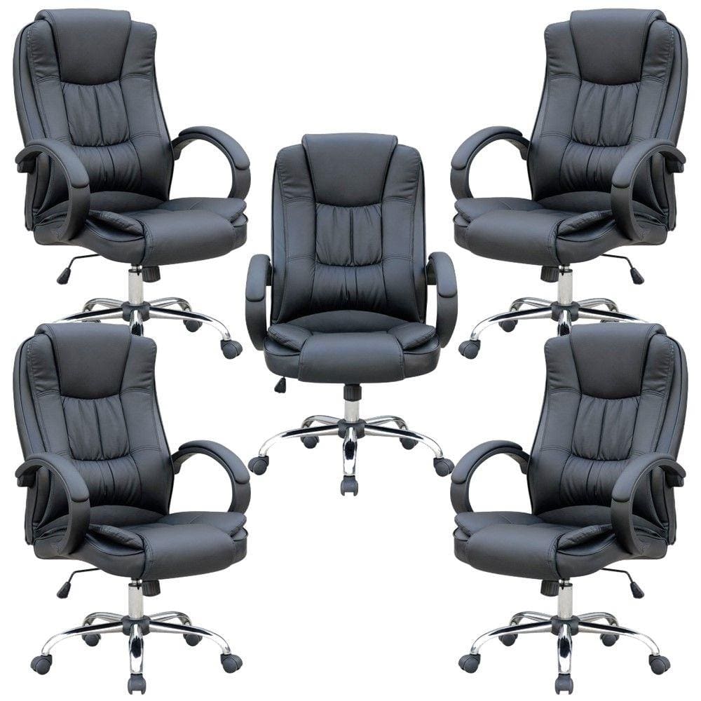 Conjunto Escritório com 5 Cadeiras Presidente Nice Giratória Regulagem de Altura à Gás Revestimento Preto