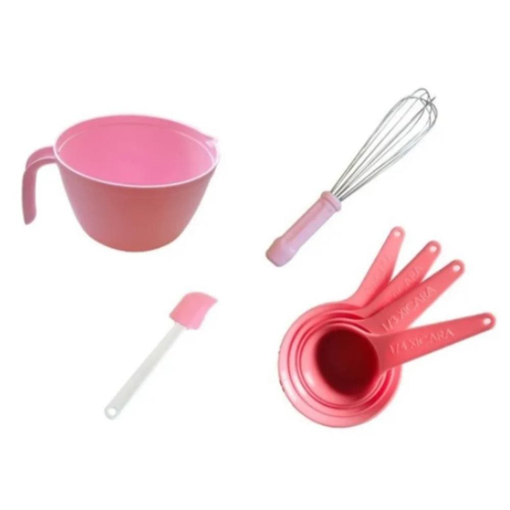 Tigela Para Derreter Chocolate + Xicaras + 1 Pão Duro + 1 Fuê / Batedor de Bolos (Linha Rosa Clara)