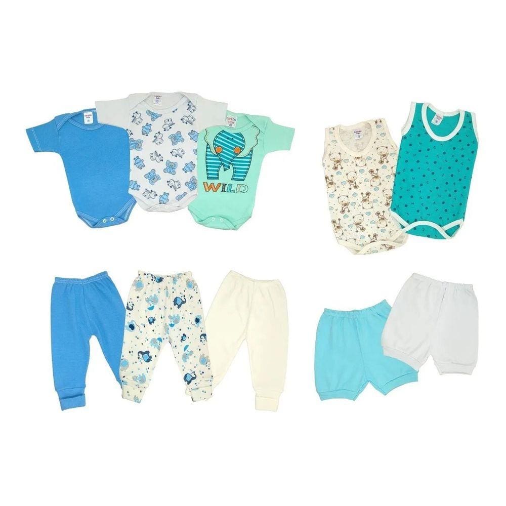 Kit Roupa Bebê 10 Pçs Verão Enxoval Body Mijão Menina Menino