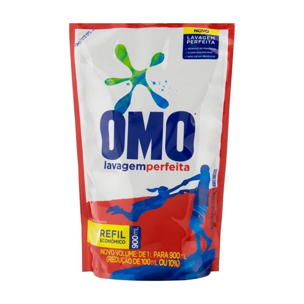 Sabão Líquido Omo Lava Roupa Lavagem Perfeita Sachê 900ml Embalagem c/ 12 Unidades