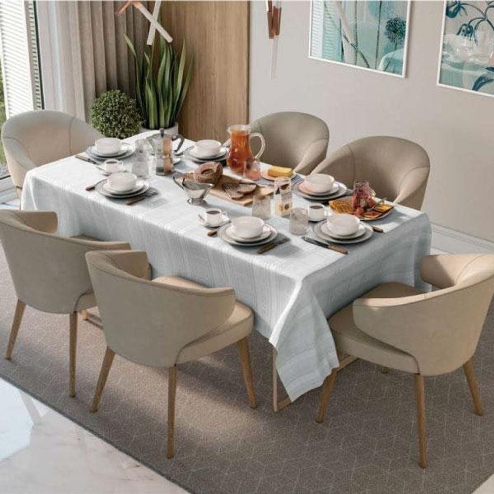 Toalha De Mesa Champanhe Magnum Branco 150X260Cm 6 Lugares