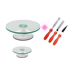Bailarina Giratória De Vidro Profissional Branca + Kit 3 Espátulas Decoração Vermelha