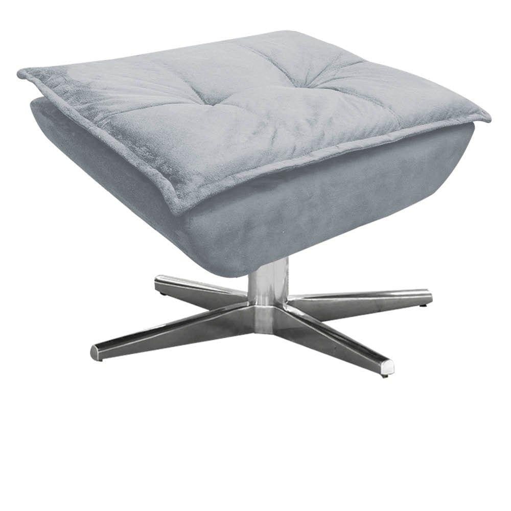 Puff Decorativo Sala de Estar Base Giratória Cromada Opla Suede Cinza - Ibiza