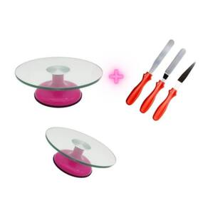 Bailarina Giratória De Vidro P/ Decorar Bolos Pink+ 3 Espátulas de Decoração Vermelha