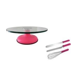 Bailarina Giratória De Vidro Pink + Fuê / Batedor Bolo + Espátula Lisa e Com Dobra Pink