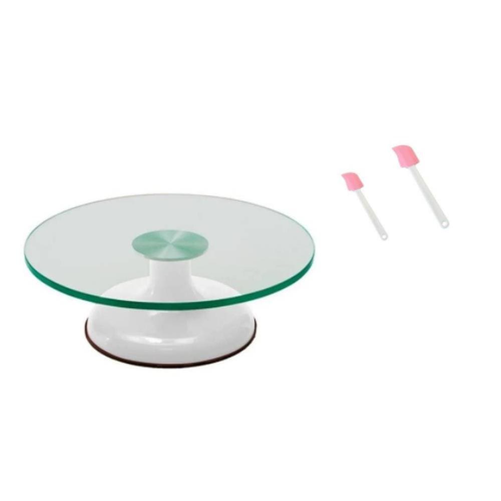Bailarina Giratória De Vidro P/ Decorar Bolos Branca + 2 Espátulas PVC