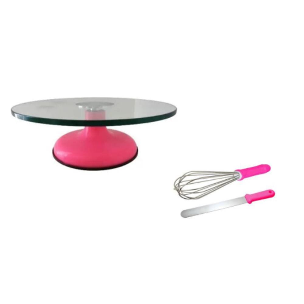 Bailarina Giratória De Vidro Pink + Fuê / Batedor Bolo + Espátula Lisa Pink