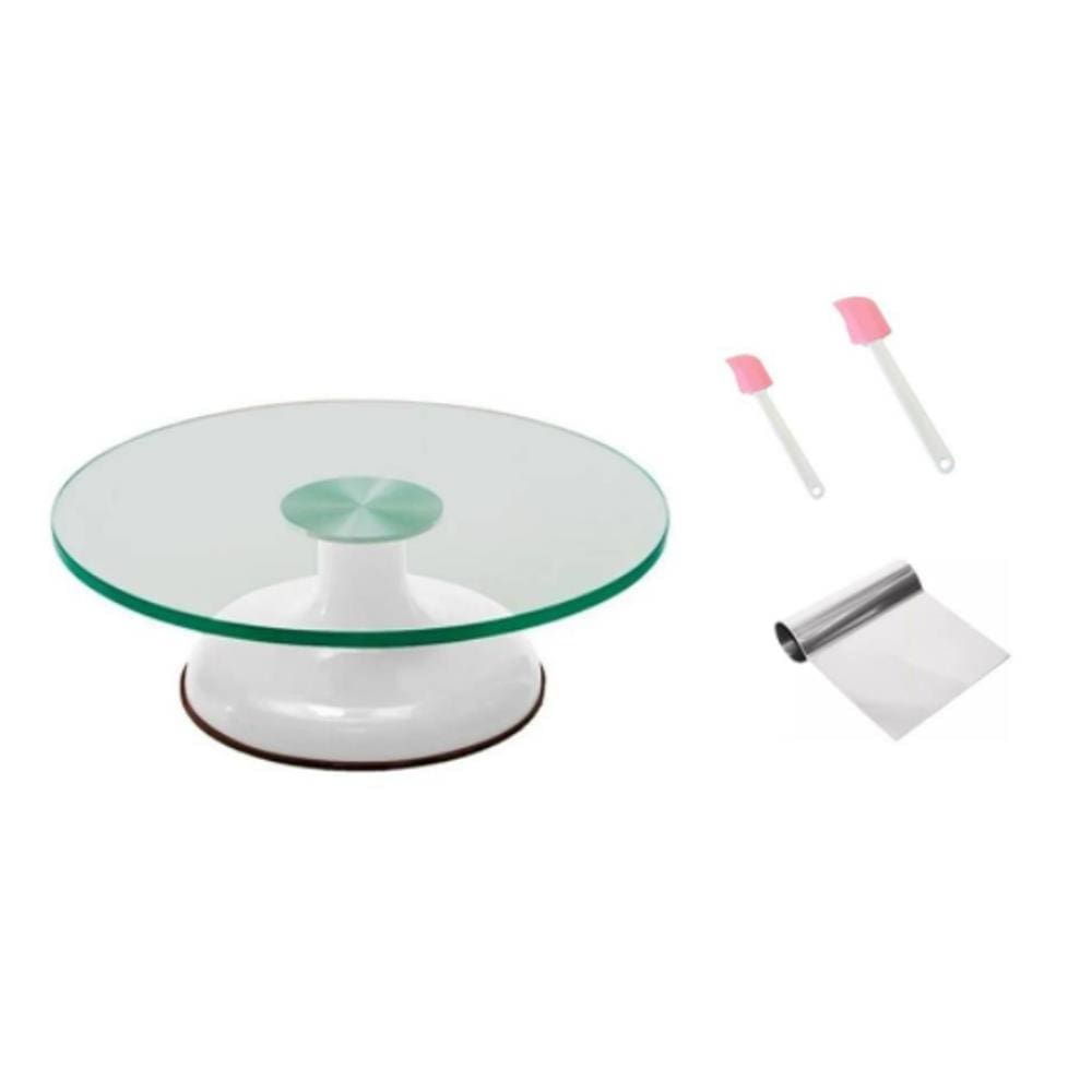 Bailarina Giratória De Vidro P/ Confeitar Bolos Branca + Espátula Tubular + 2 PVC