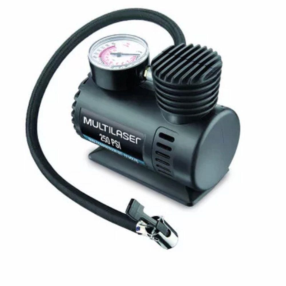 Compressor de Ar Pneu 12v Vazão 15L Mini Portátil 250psi 3 Bicos Marcador Pressão Manômetro Carro