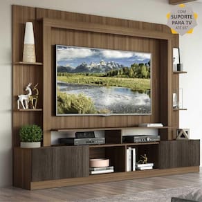 Rack Estante c/ Painel e Suporte TV 65" e 2 portas Oslo Multimóveis Madeirado/Tenerife
