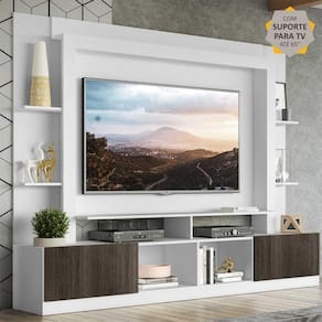 Rack Estante c/ Painel e Suporte TV 65" e 2 portas Oslo Multimóveis Branco/Tenerife