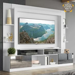 Rack c/ Painel e Suporte TV 65" Portas c/ Espelho Oslo Multimóveis Branco/Tenerife