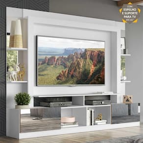 Rack Estante c/ Suporte TV 65" e Espelho Oslo Multimóveis Branco/Madeirado