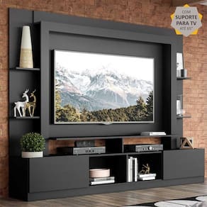 Rack Estante c/ Painel e Suporte TV 65" e 2 portas Oslo Multimóveis Preto