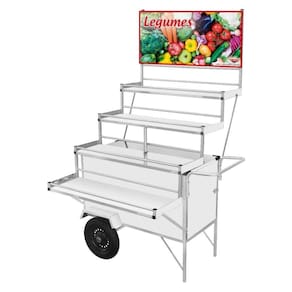 Carrinho Expositor de Legumes com Rodas Pneumáticas e Guarda Sol