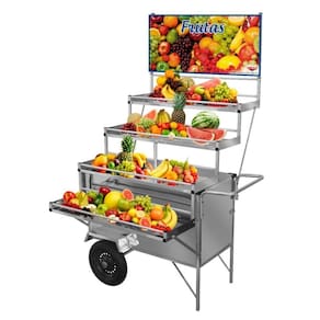 Carrinho Expositor de Frutas em Inox com Rodas Pneumáticas e Toldo