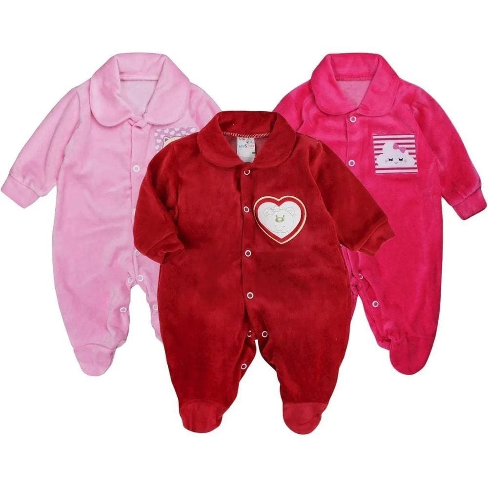 Atacado 3 Macacão Bebê Plush Macio Quentinho Inverno Meninas