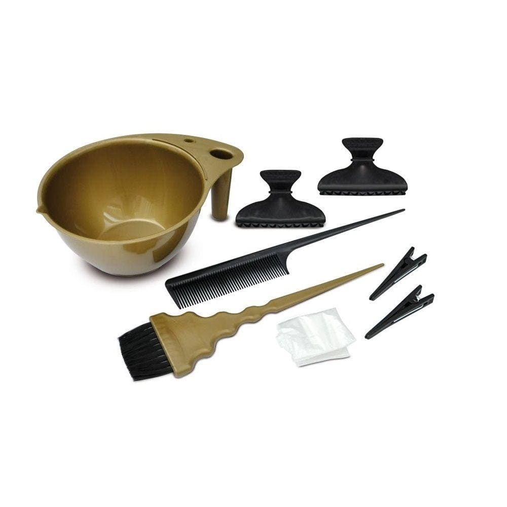 Kit Tintura De Cabelo Tigela Pincel Pente Luva Piranha Clips