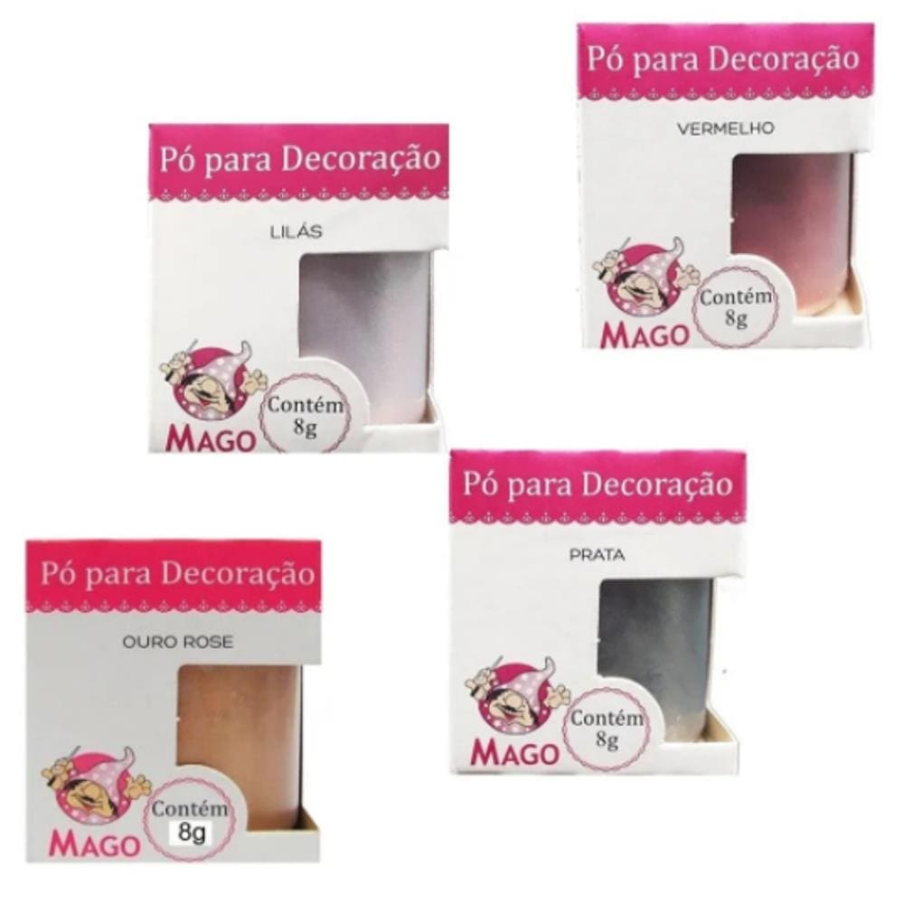 Kit Pó Para Decoração Mago (Lilás + Ouro + Prata + Vermelho)