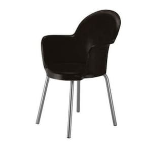 Cadeira Braço Base Cromada Linha Polipropileno Moon Preto