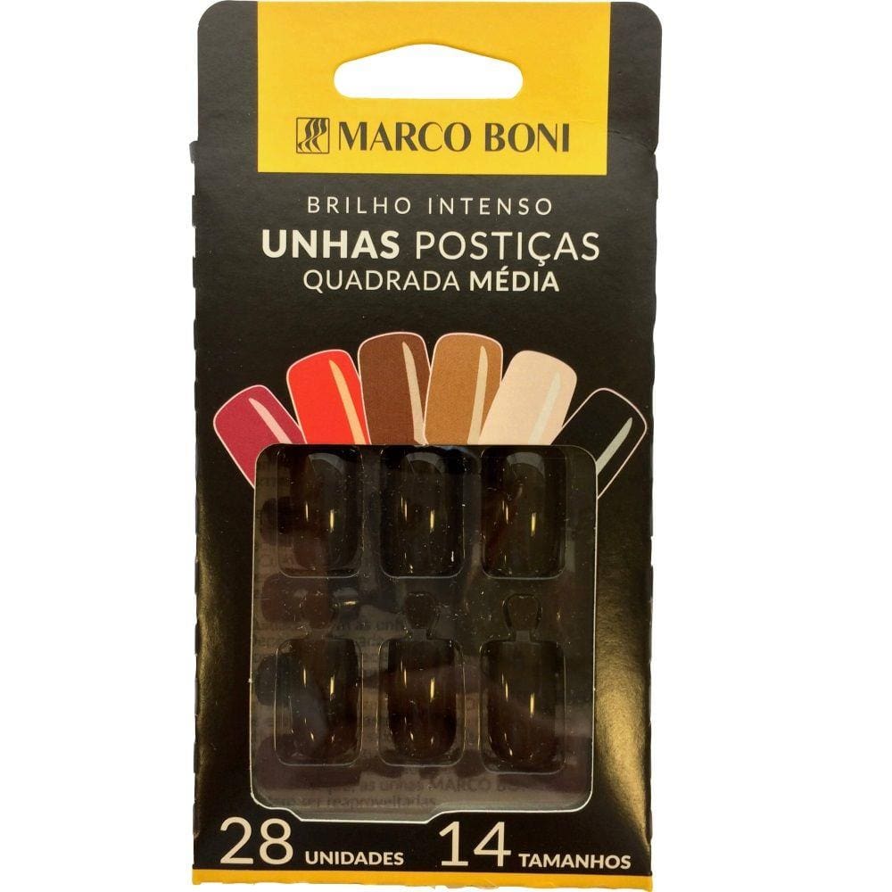 Unhas Posticas Quadradas Media Black Marco Boni