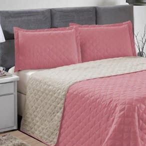 Cobre Leito QUEEN 3 Peças Dupla Face Rose com Bege Casa Dona