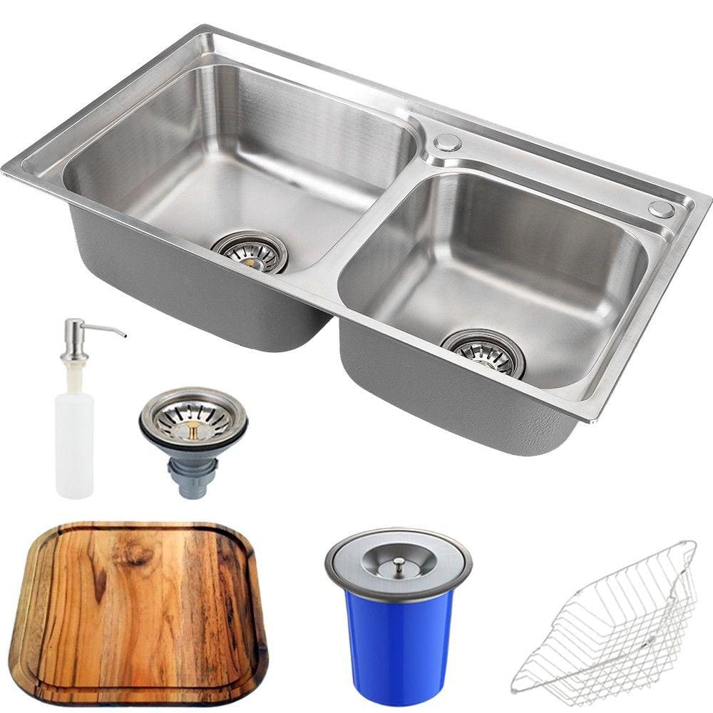 Cuba Para Cozinha Gourmet Pia Dupla Aço Inox Com Acessórios Tábua De Corte E Lixeira 5L Ticunas Pingoo.casa