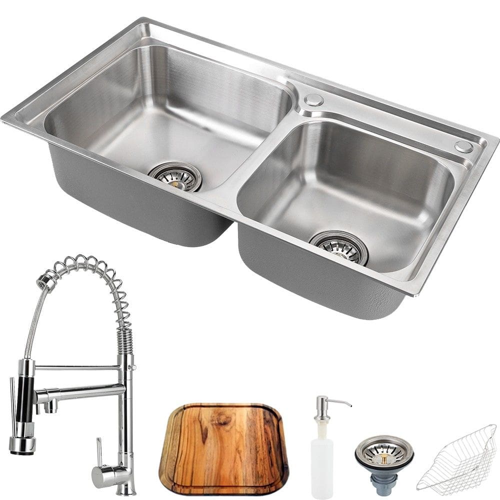 Cuba Para Cozinha Gourmet Pia Dupla Aço Inox Com Acessórios Tábua De Corte Ticunas E Torneira Monocomando Munim Pingoo.casa