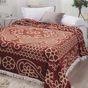 Colcha Chenille Casal Canelada Jolitex Marrom/Branca