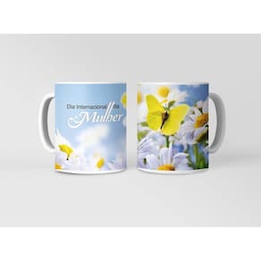 Caneca ECF Dia da Mulher - Margaridas Porcelana Branca 325ml